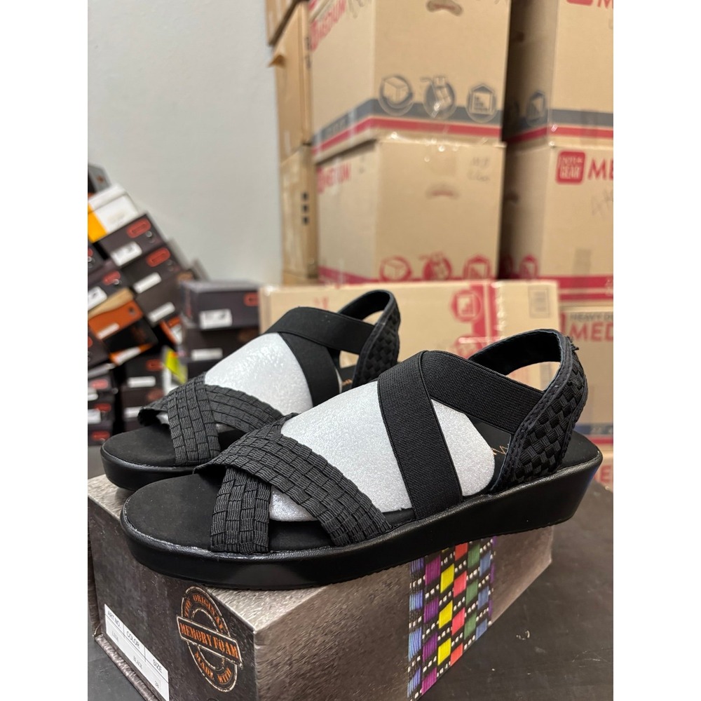 Bernie Mev Lizette Black Woven Wedge Sandals Women Size 38 US 7-7.5